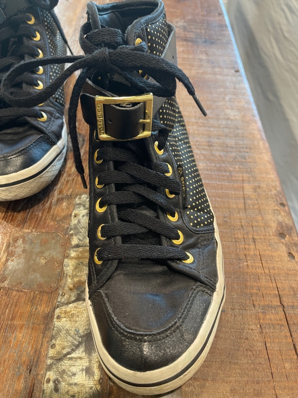 adidas Black High-Top Sneakers with Gold Hardware - Picture 4 of 11